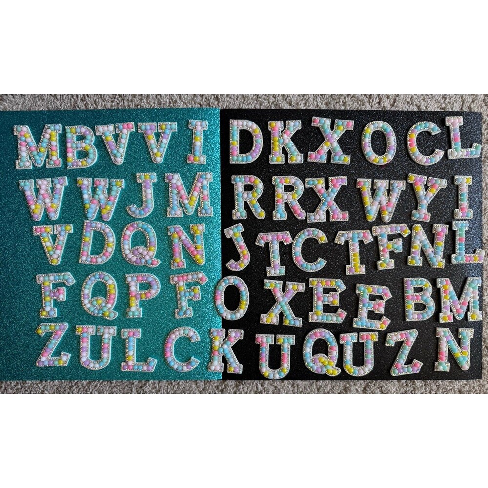 52pc Pastel Beaded Rhinestone Iron-On Letters | Mixed Lot A–Z